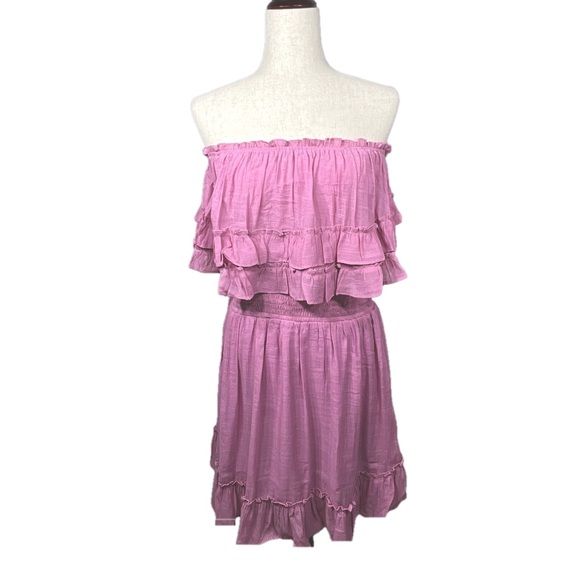 #115 Pink Off the Shoulder Ruffle Dress - Picture 3 of 8